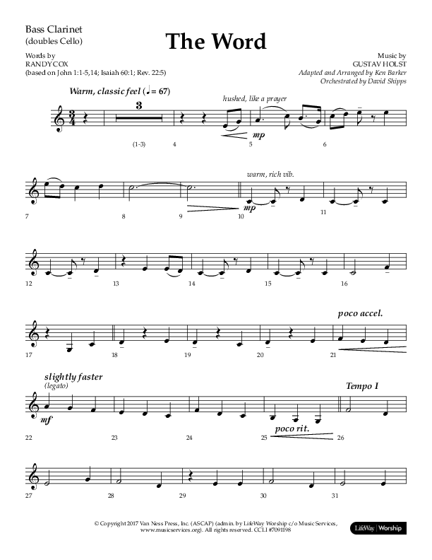 The Word (Choral Anthem SATB) Bass Clarinet (Lifeway Choral / Arr. Ken Barker / Orch. David Shipps)