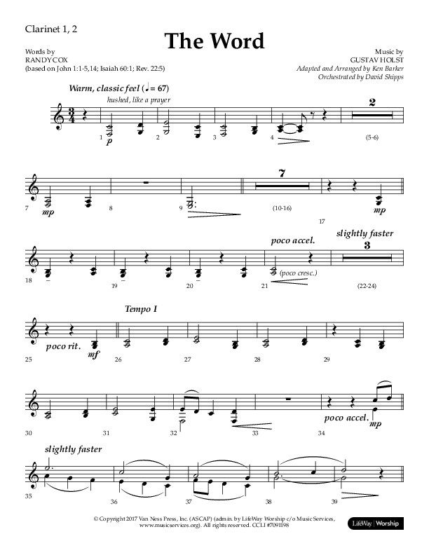 The Word (Choral Anthem SATB) Clarinet 1/2 (Lifeway Choral / Arr. Ken Barker / Orch. David Shipps)