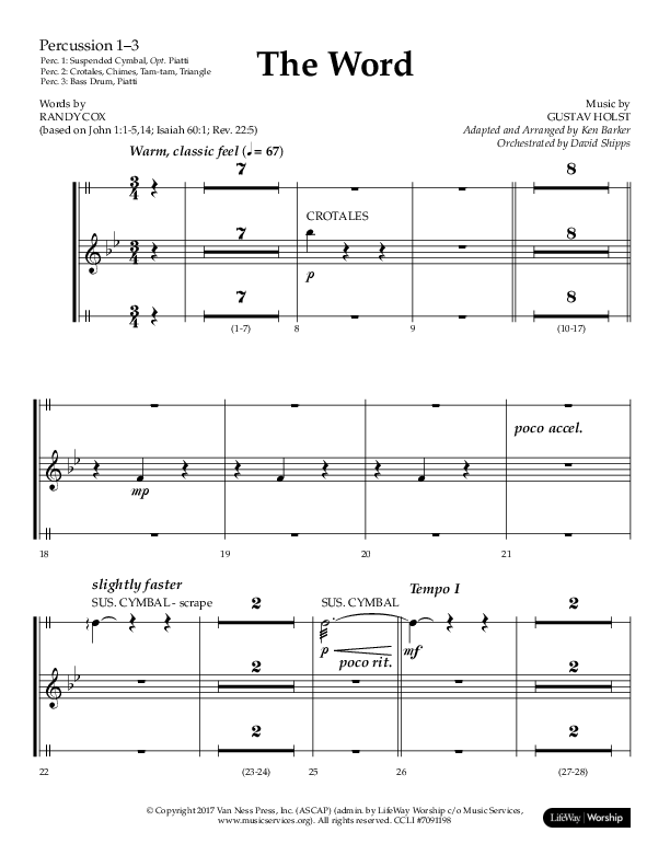 The Word (Choral Anthem SATB) Percussion (Lifeway Choral / Arr. Ken Barker / Orch. David Shipps)