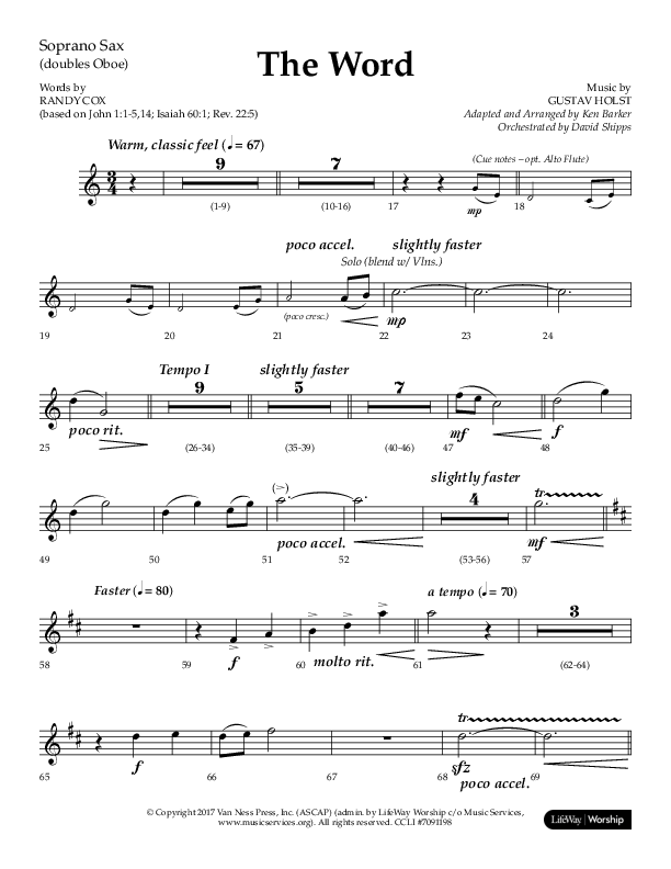 The Word (Choral Anthem SATB) Soprano Sax (Lifeway Choral / Arr. Ken Barker / Orch. David Shipps)
