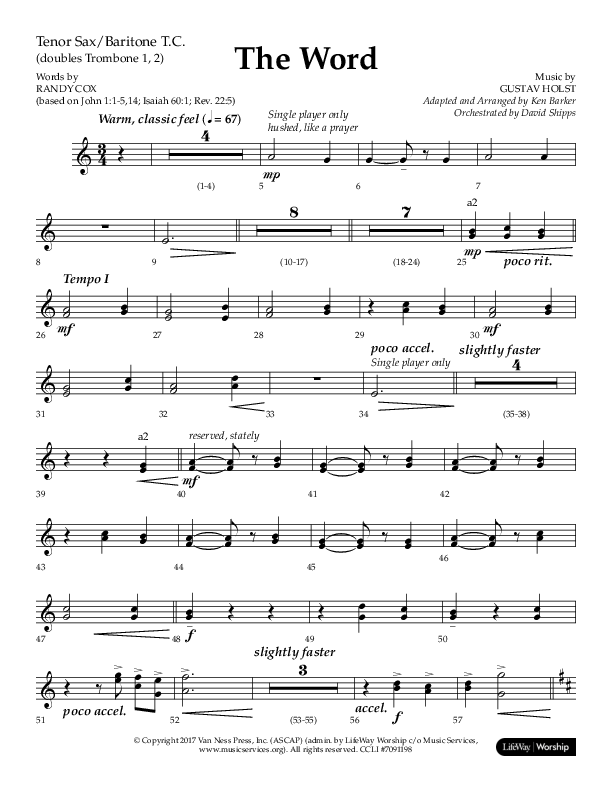 The Word (Choral Anthem SATB) Tenor Sax/Baritone T.C. (Lifeway Choral / Arr. Ken Barker / Orch. David Shipps)