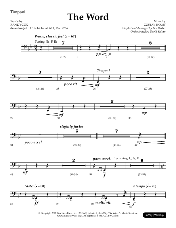 The Word (Choral Anthem SATB) Timpani (Lifeway Choral / Arr. Ken Barker / Orch. David Shipps)