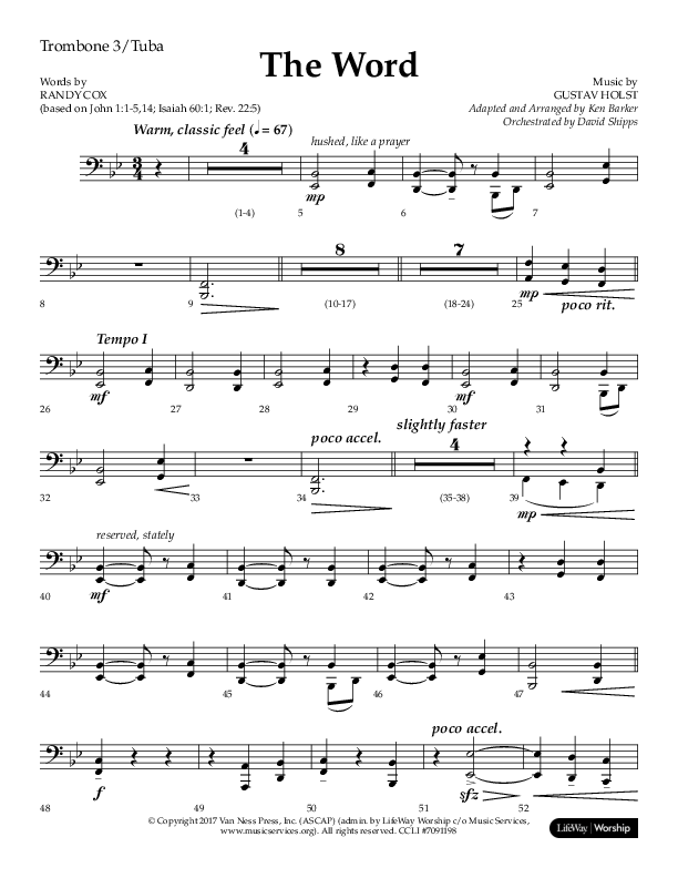 The Word (Choral Anthem SATB) Trombone 3/Tuba (Lifeway Choral / Arr. Ken Barker / Orch. David Shipps)