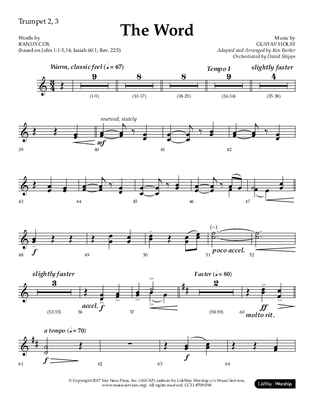 The Word (Choral Anthem SATB) Trumpet 2/3 (Lifeway Choral / Arr. Ken Barker / Orch. David Shipps)