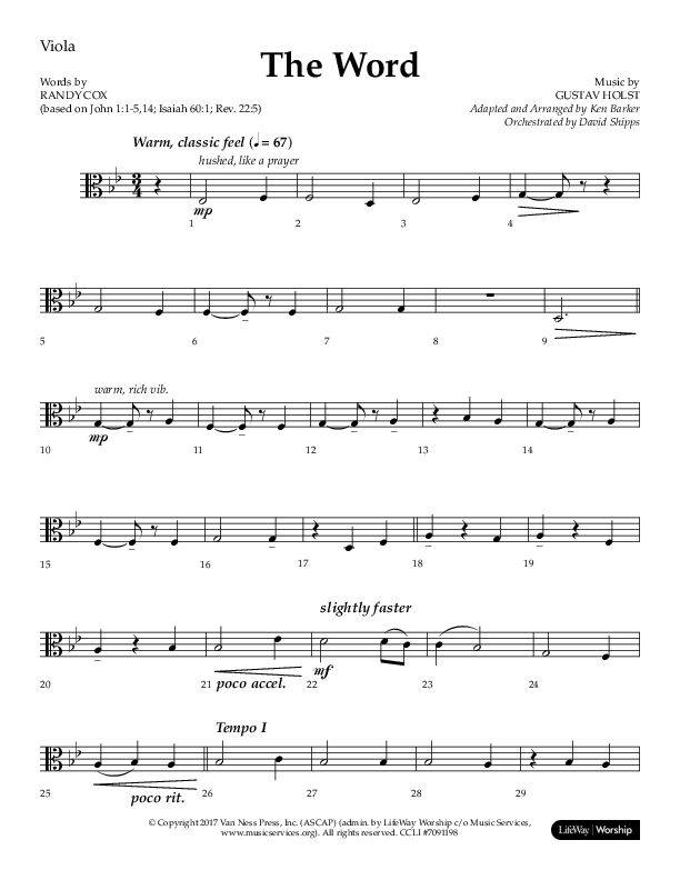The Word (Choral Anthem SATB) Viola (Lifeway Choral / Arr. Ken Barker / Orch. David Shipps)