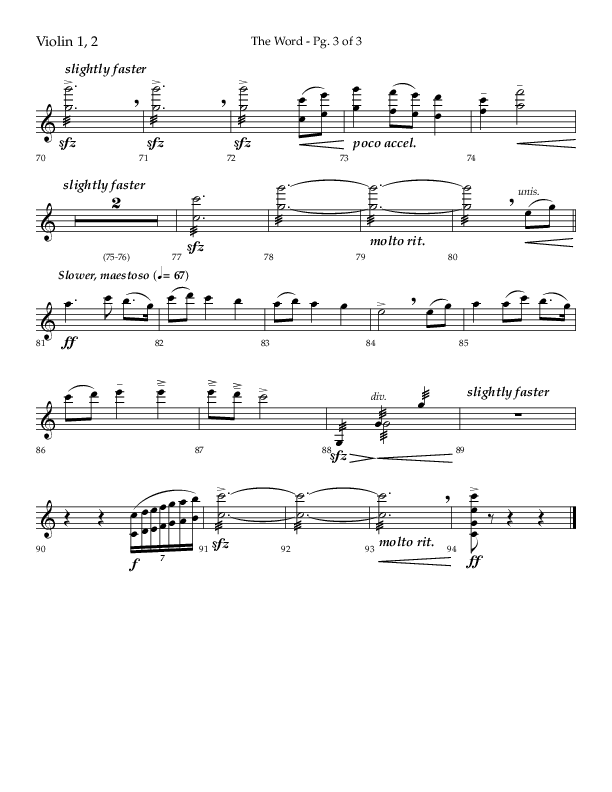 The Word (Choral Anthem SATB) Violin 1/2 (Lifeway Choral / Arr. Ken Barker / Orch. David Shipps)