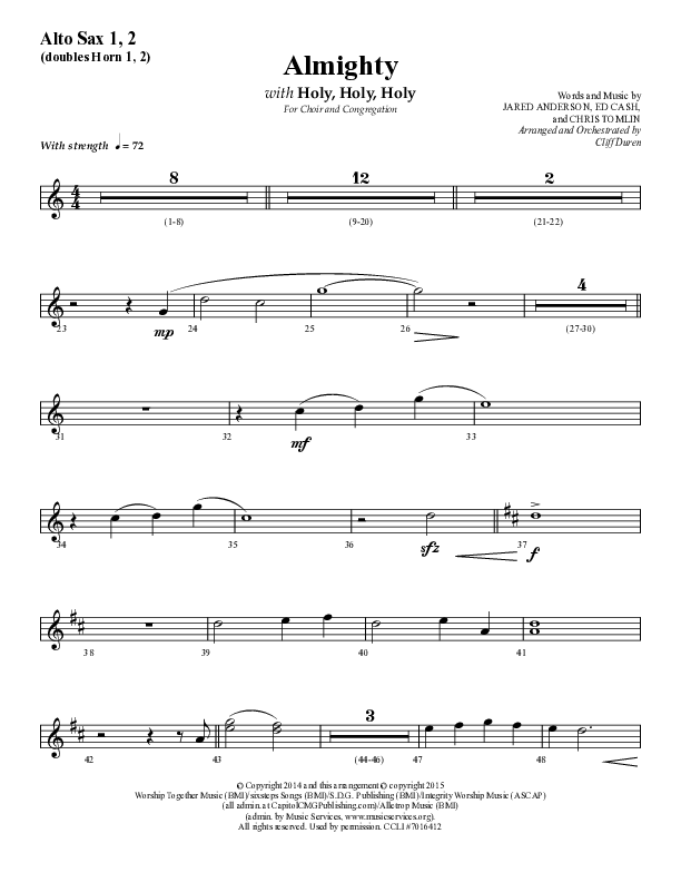Almighty with Holy Holy Holy (Choral Anthem SATB) Alto Sax 1/2 (Lifeway Choral / Arr. Cliff Duren)