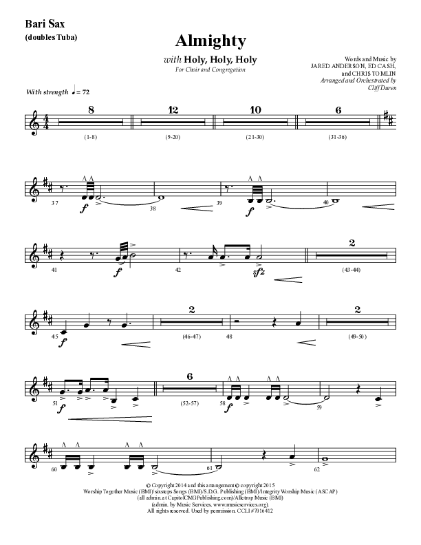 Almighty with Holy Holy Holy (Choral Anthem SATB) Bari Sax (Lifeway Choral / Arr. Cliff Duren)