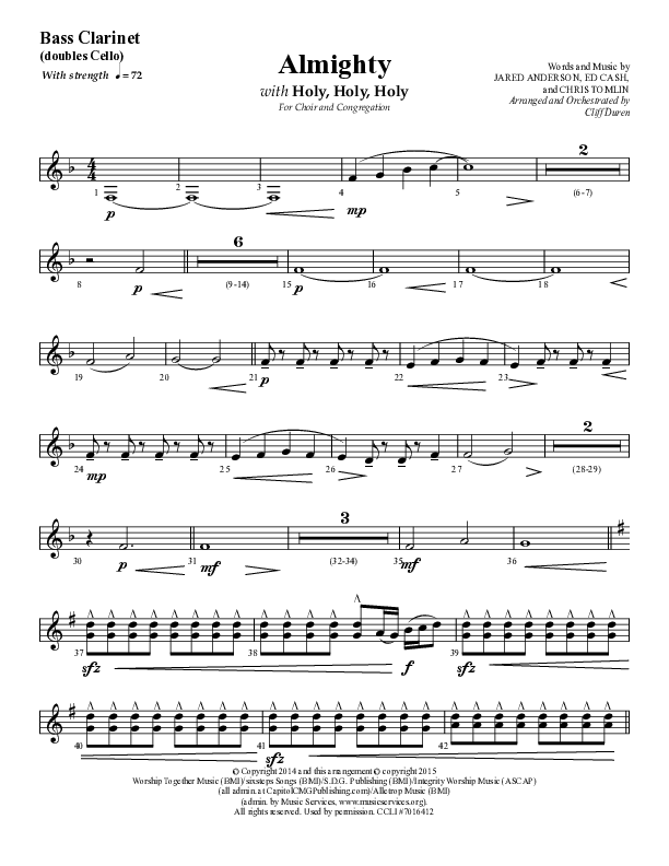 Almighty with Holy Holy Holy (Choral Anthem SATB) Bass Clarinet (Lifeway Choral / Arr. Cliff Duren)