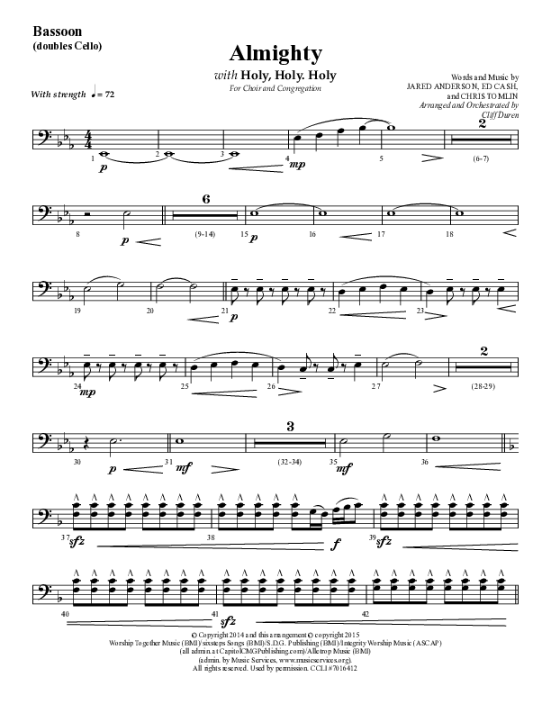 Almighty with Holy Holy Holy (Choral Anthem SATB) Bassoon (Lifeway Choral / Arr. Cliff Duren)