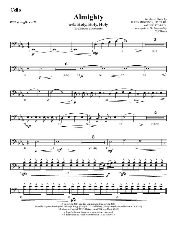 Almighty with Holy Holy Holy (Choral Anthem SATB) Cello (Lifeway Choral / Arr. Cliff Duren)
