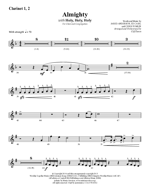 Almighty with Holy Holy Holy (Choral Anthem SATB) Clarinet 1/2 (Lifeway Choral / Arr. Cliff Duren)
