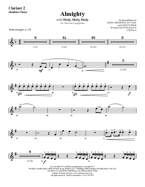 Almighty with Holy Holy Holy (Choral Anthem SATB) Clarinet (Lifeway Choral / Arr. Cliff Duren)