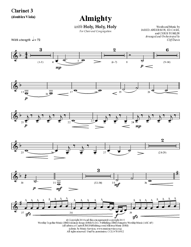 Almighty with Holy Holy Holy (Choral Anthem SATB) Clarinet (Lifeway Choral / Arr. Cliff Duren)