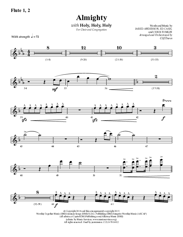 Almighty with Holy Holy Holy (Choral Anthem SATB) Flute 1/2 (Lifeway Choral / Arr. Cliff Duren)