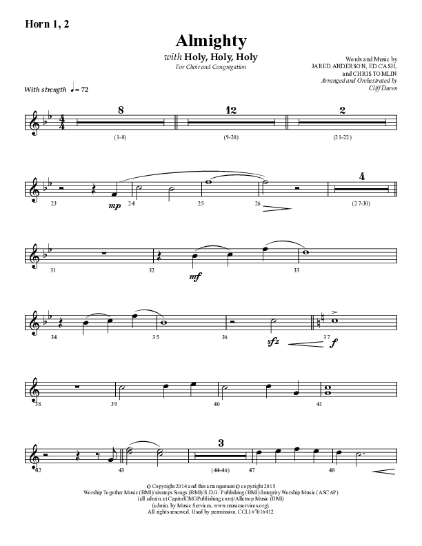 Almighty with Holy Holy Holy (Choral Anthem SATB) French Horn 1/2 (Lifeway Choral / Arr. Cliff Duren)