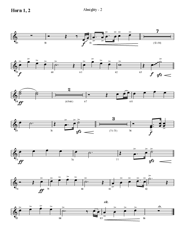 Almighty with Holy Holy Holy (Choral Anthem SATB) French Horn 1/2 (Lifeway Choral / Arr. Cliff Duren)