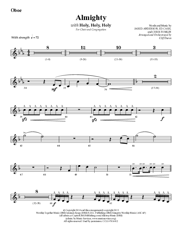 Almighty with Holy Holy Holy (Choral Anthem SATB) Oboe (Lifeway Choral / Arr. Cliff Duren)