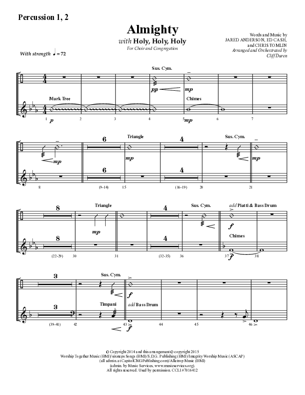 Almighty with Holy Holy Holy (Choral Anthem SATB) Percussion 1/2 (Lifeway Choral / Arr. Cliff Duren)