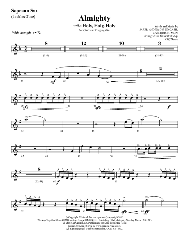 Almighty with Holy Holy Holy (Choral Anthem SATB) Soprano Sax (Lifeway Choral / Arr. Cliff Duren)