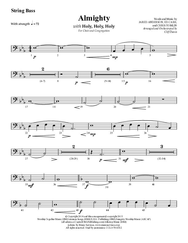 Almighty with Holy Holy Holy (Choral Anthem SATB) String Bass (Lifeway Choral / Arr. Cliff Duren)