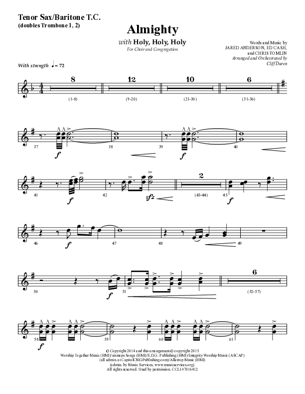 Almighty with Holy Holy Holy (Choral Anthem SATB) Tenor Sax/Baritone T.C. (Lifeway Choral / Arr. Cliff Duren)