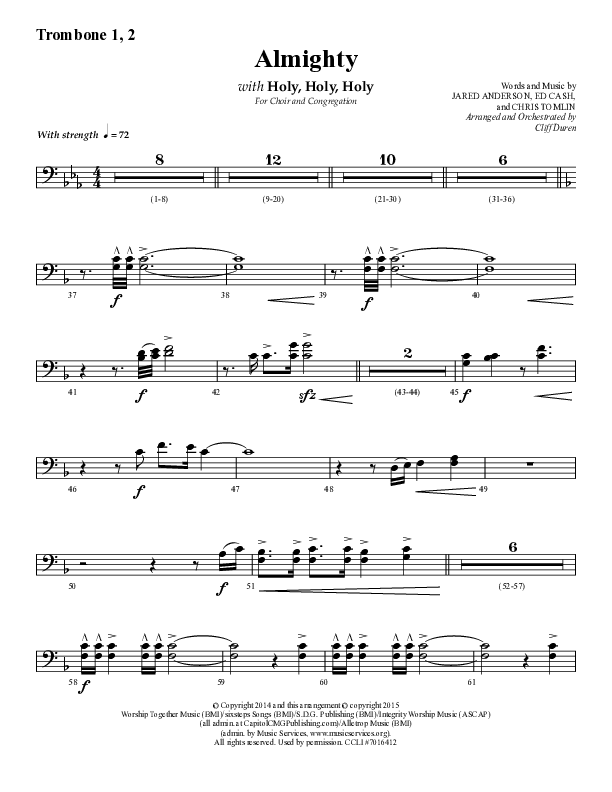 Almighty with Holy Holy Holy (Choral Anthem SATB) Trombone 1/2 (Lifeway Choral / Arr. Cliff Duren)