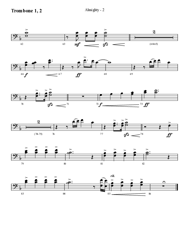 Almighty with Holy Holy Holy (Choral Anthem SATB) Trombone 1/2 (Lifeway Choral / Arr. Cliff Duren)