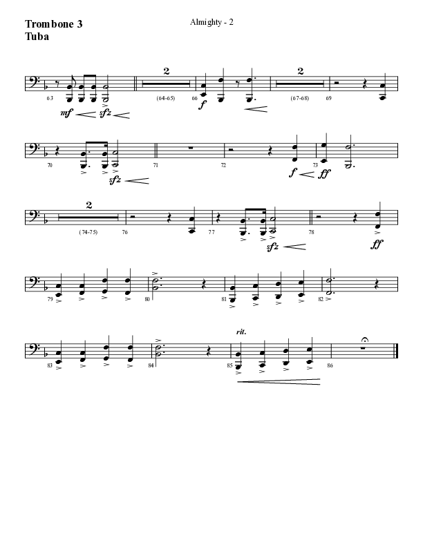 Almighty with Holy Holy Holy (Choral Anthem SATB) Trombone 3/Tuba (Lifeway Choral / Arr. Cliff Duren)