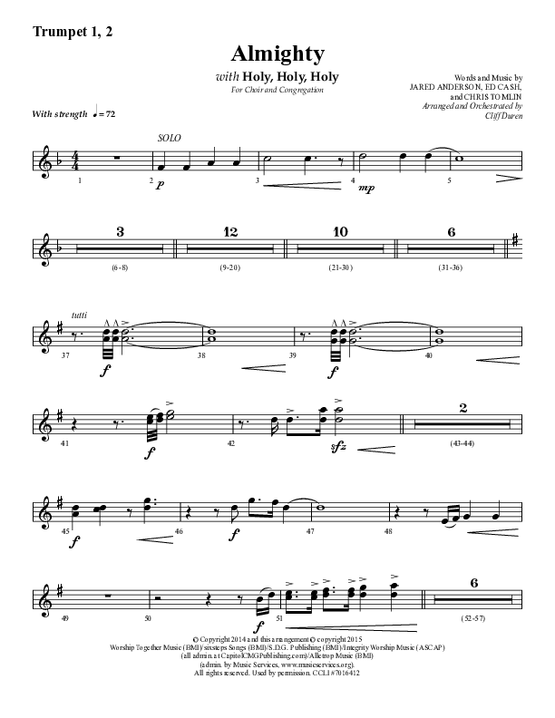 Almighty with Holy Holy Holy (Choral Anthem SATB) Trumpet 1,2 (Lifeway Choral / Arr. Cliff Duren)