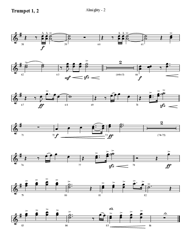 Almighty with Holy Holy Holy (Choral Anthem SATB) Trumpet 1,2 (Lifeway Choral / Arr. Cliff Duren)