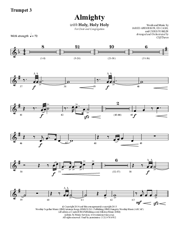 Almighty with Holy Holy Holy (Choral Anthem SATB) Trumpet 3 (Lifeway Choral / Arr. Cliff Duren)
