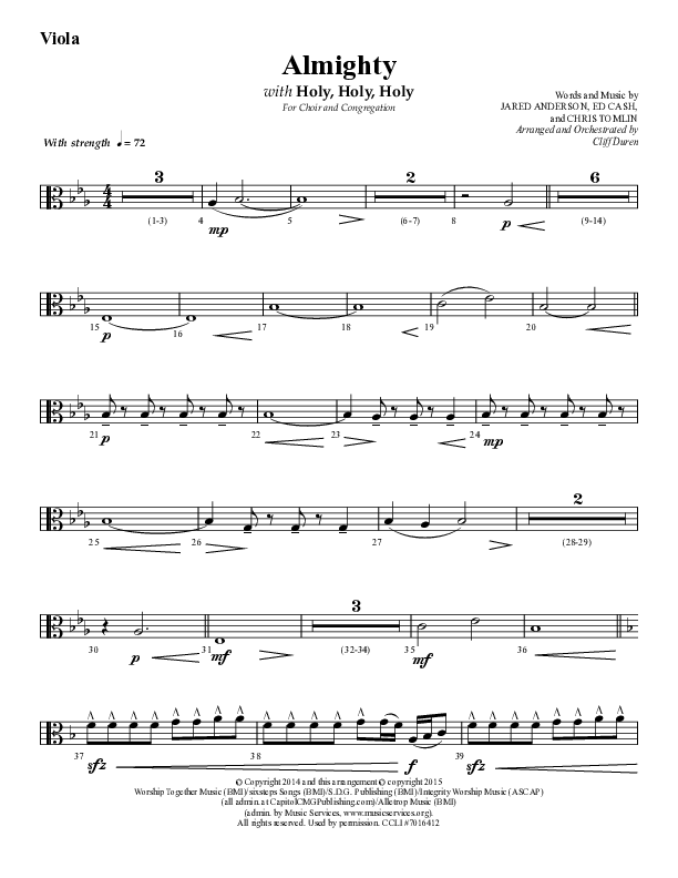 Almighty with Holy Holy Holy (Choral Anthem SATB) Viola (Lifeway Choral / Arr. Cliff Duren)