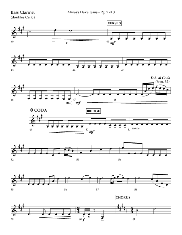 Always Have Jesus (Choral Anthem SATB) Bass Clarinet (Lifeway Choral / Arr. Craig Adams / Arr. Ken Barker / Arr. Danny Zaloudik / Orch. Bill Wolaver)