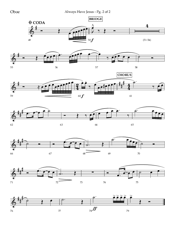 Always Have Jesus (Choral Anthem SATB) Oboe (Lifeway Choral / Arr. Craig Adams / Arr. Ken Barker / Arr. Danny Zaloudik / Orch. Bill Wolaver)