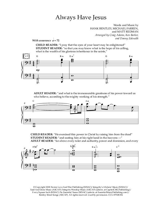 Always Have Jesus (Choral Anthem SATB) Anthem (SATB/Piano) (Lifeway Choral / Arr. Craig Adams / Arr. Ken Barker / Arr. Danny Zaloudik / Orch. Bill Wolaver)