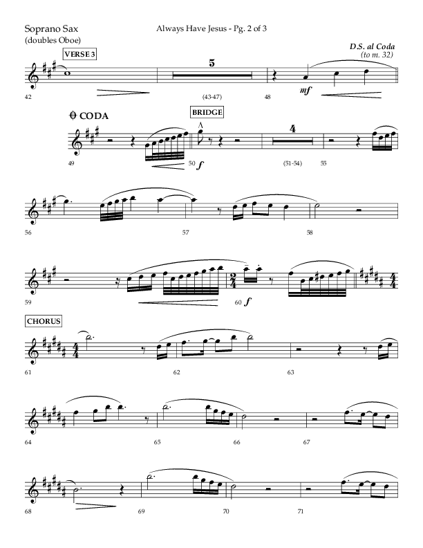 Always Have Jesus (Choral Anthem SATB) Soprano Sax (Lifeway Choral / Arr. Craig Adams / Arr. Ken Barker / Arr. Danny Zaloudik / Orch. Bill Wolaver)