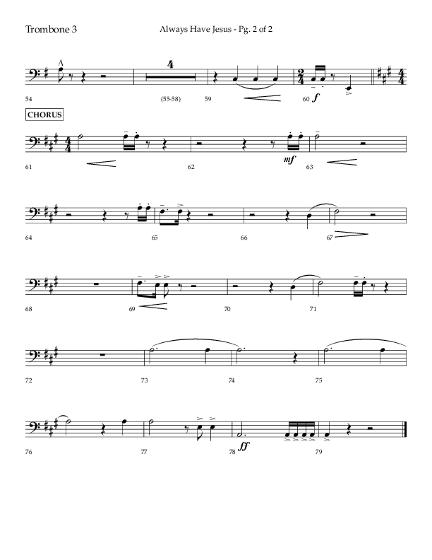 Always Have Jesus (Choral Anthem SATB) Trombone 3 (Lifeway Choral / Arr. Craig Adams / Arr. Ken Barker / Arr. Danny Zaloudik / Orch. Bill Wolaver)