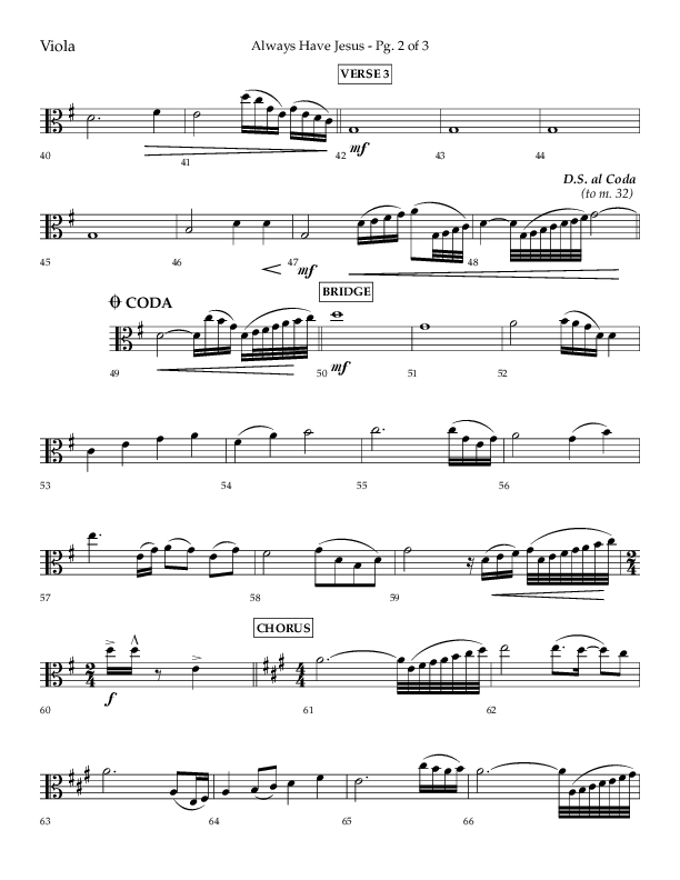 Always Have Jesus (Choral Anthem SATB) Viola (Lifeway Choral / Arr. Craig Adams / Arr. Ken Barker / Arr. Danny Zaloudik / Orch. Bill Wolaver)