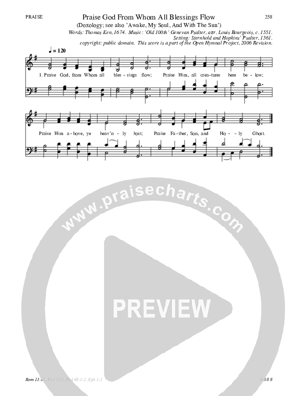 Praise God From Whom All Blessings Flow Hymn Sheet (SATB) (Traditional Hymn)