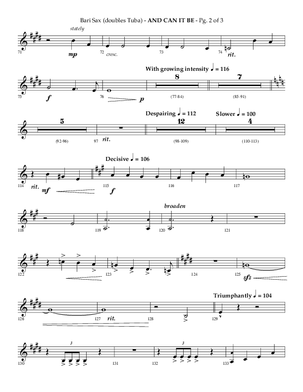 And Can It Be (Choral Anthem SATB) Bari Sax (Lifeway Choral / Arr. Phillip Keveren)
