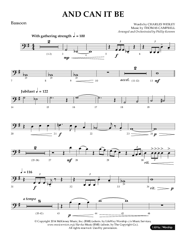 And Can It Be (Choral Anthem SATB) Bassoon (Lifeway Choral / Arr. Phillip Keveren)