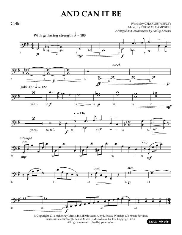 And Can It Be (Choral Anthem SATB) Cello (Lifeway Choral / Arr. Phillip Keveren)