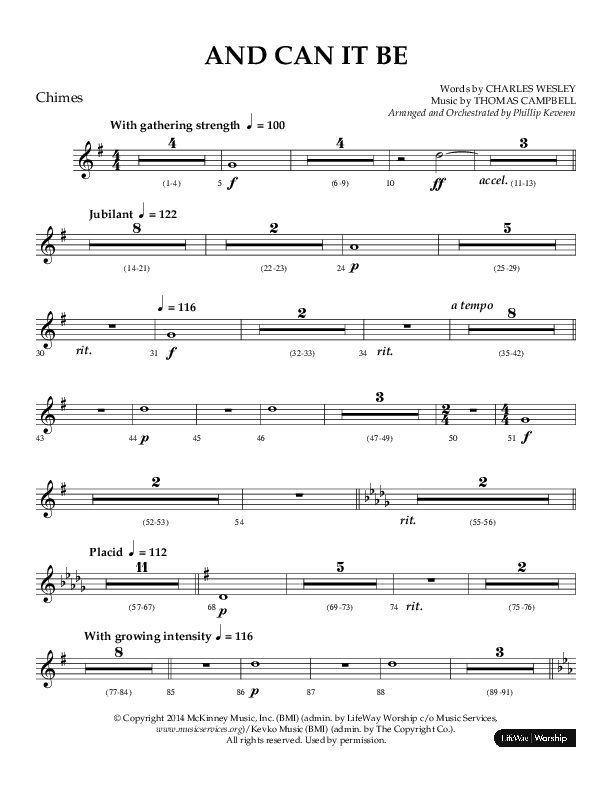 And Can It Be (Choral Anthem SATB) Chimes (Lifeway Choral / Arr. Phillip Keveren)