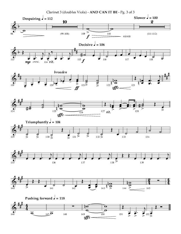 And Can It Be (Choral Anthem SATB) Clarinet 3 (Lifeway Choral / Arr. Phillip Keveren)