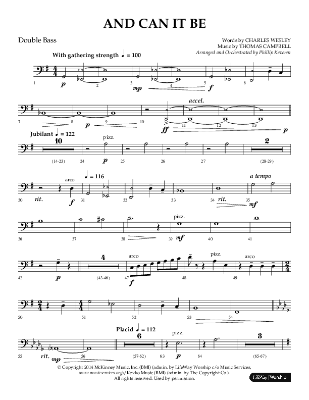 And Can It Be (Choral Anthem SATB) Double Bass (Lifeway Choral / Arr. Phillip Keveren)