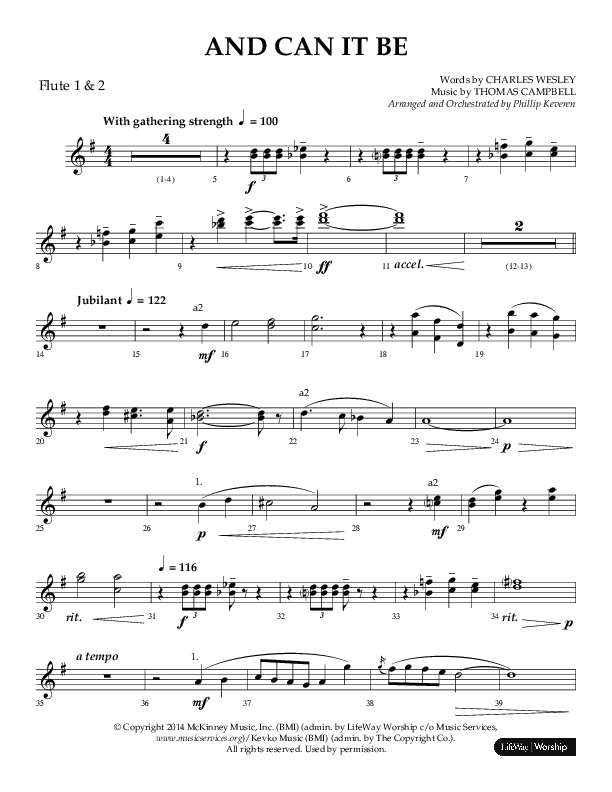 And Can It Be (Choral Anthem SATB) Flute 1/2 (Lifeway Choral / Arr. Phillip Keveren)