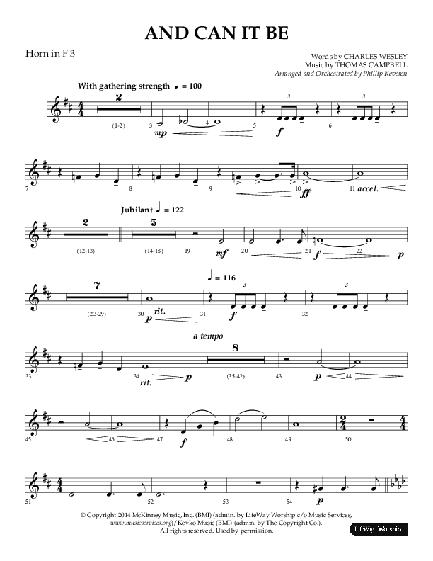 And Can It Be (Choral Anthem SATB) French Horn 3 (Lifeway Choral / Arr. Phillip Keveren)