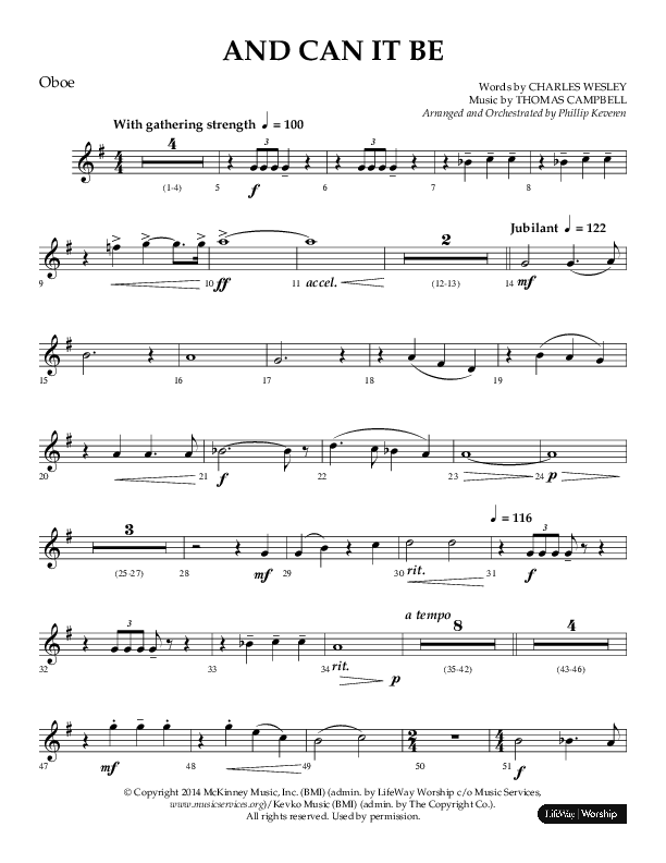 And Can It Be (Choral Anthem SATB) Oboe (Lifeway Choral / Arr. Phillip Keveren)