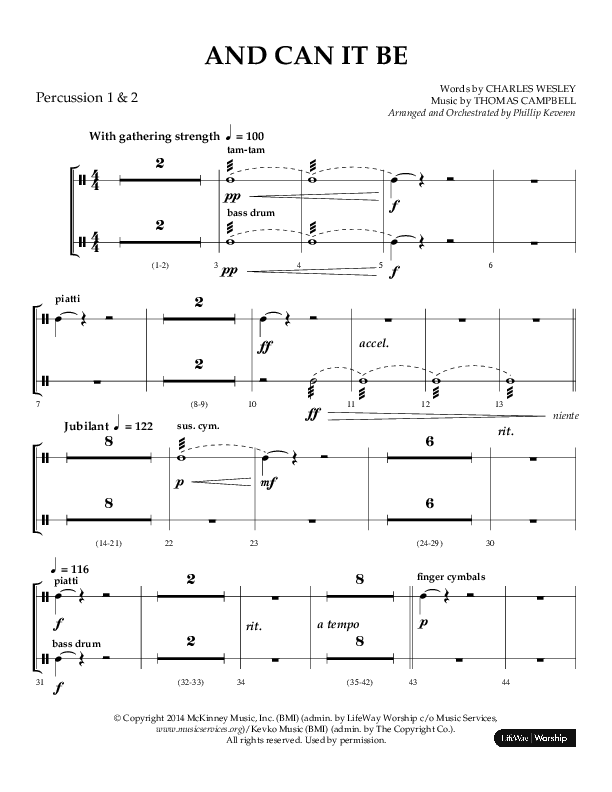 And Can It Be (Choral Anthem SATB) Percussion 1/2 (Lifeway Choral / Arr. Phillip Keveren)